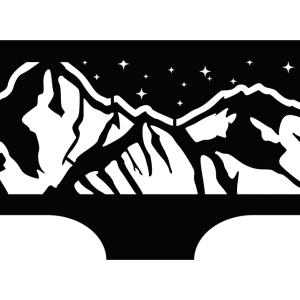 A round, black steel fire pit with a laser-cut design featuring a mountain range, crescent moon, and stars. The intricate metalwork creates a scenic outdoor theme, perfect for nature lovers.